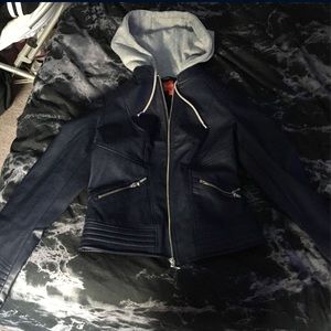 Navy Blue Leather Guess Jacket